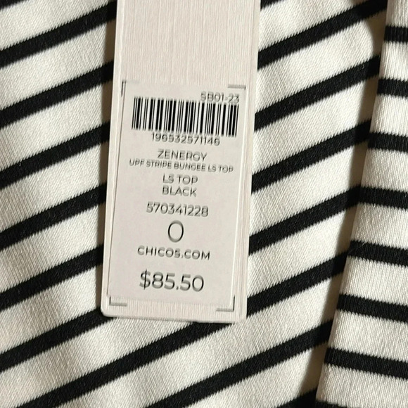 NWT CHICO’S SMALL/SIZE O UPF LONG SLEEVE BLACK TOP STRIPE SHIRT BLOUSE - Picture 3 of 10